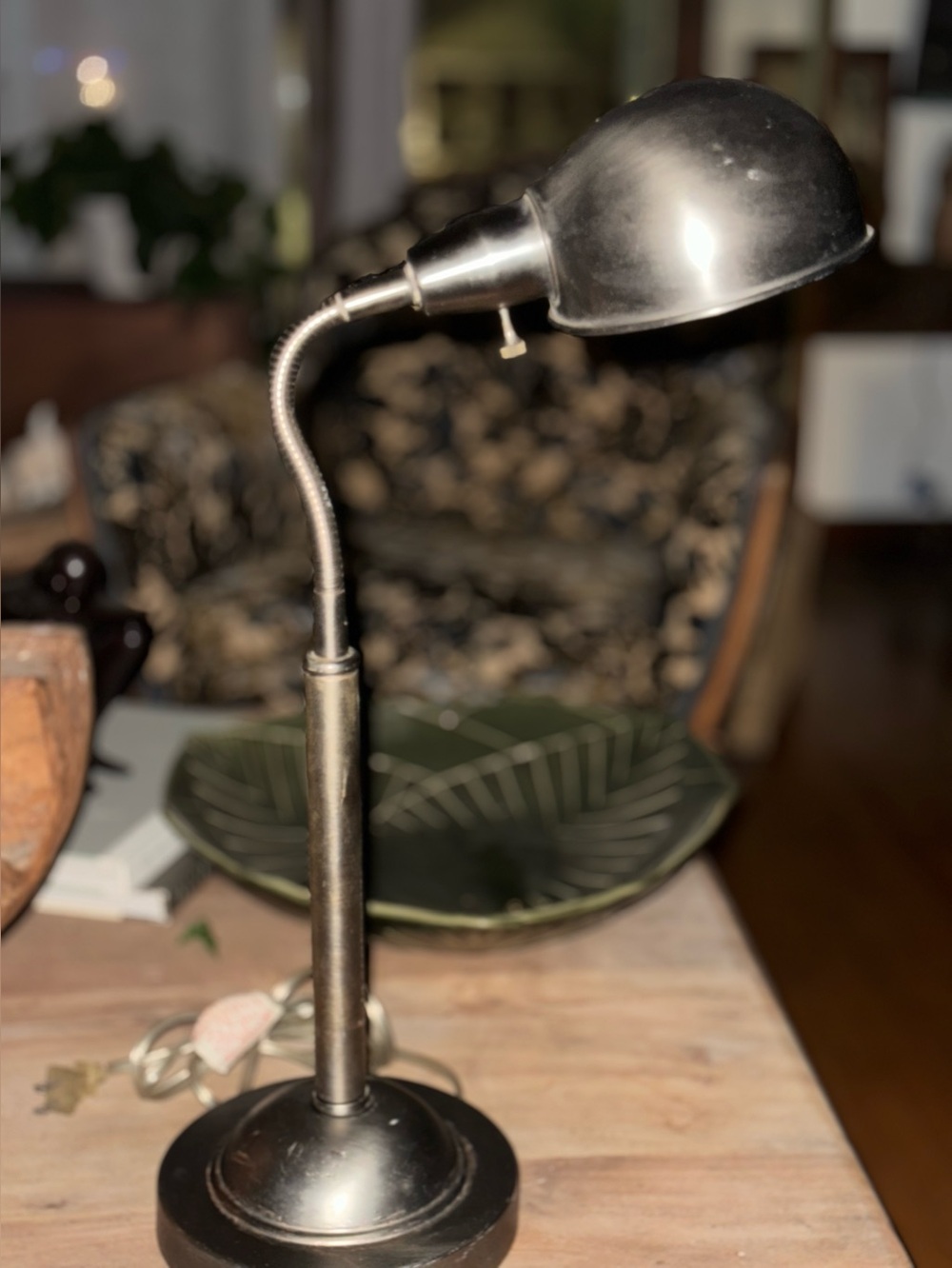 Vintage Metal Gooseneck Desk Lamp - Brushed Dark Silver